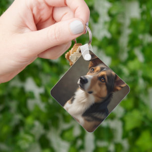 Moderne Eenvoudige Elegante Chic Pet Foto Sleutelhanger