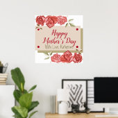 Moderne Eenvoudige Elegante Chic Rode Bloemen Moed Poster (Thuiskantoor)