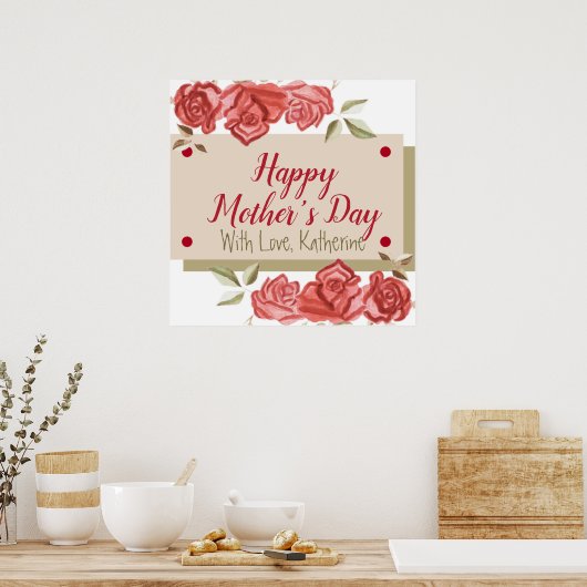 Moderne Eenvoudige Elegante Chic Rode Bloemen Moed Poster (Keuken)