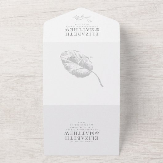 Moderne eenvoudige elegante chique botanische gebl all in one uitnodiging (Buitenkant)