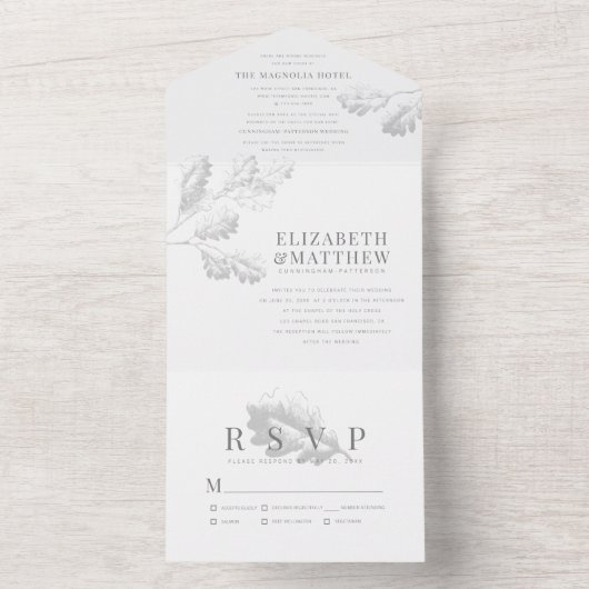 Moderne eenvoudige elegante chique botanische gebl all in one uitnodiging (Binnen)