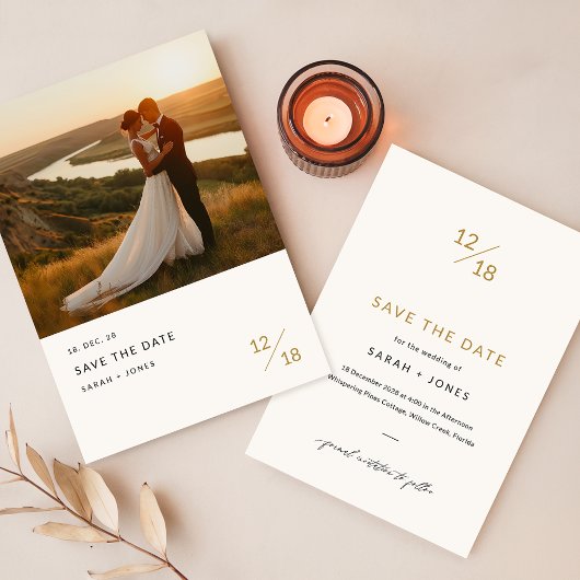 Moderne eenvoudige elegante chique foto bruiloft save the date