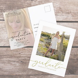 Moderne, eenvoudige, elegante Gold Two-foto Briefkaart