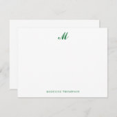 Moderne eenvoudige elegante groene monogram van he notitiekaartje (Voorkant / Achterkant)