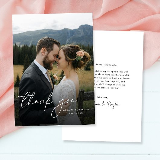 Moderne Eenvoudige Elegante Kalligrafie Fotobruilo Bedankkaart