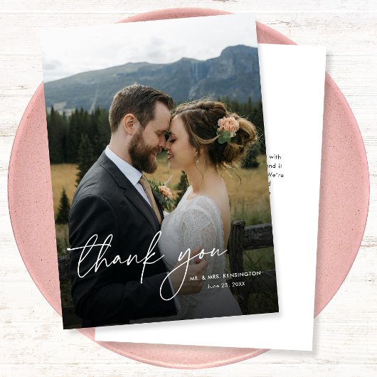 Moderne Eenvoudige Elegante Kalligrafie Fotobruilo Bedankkaart