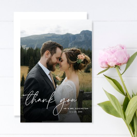 Moderne Eenvoudige Elegante Kalligrafie Fotobruilo Bedankkaart