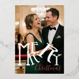 Moderne Eenvoudige Elegante Kerst Folie Fotokaart Uitnodiging