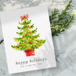 Moderne eenvoudige elegante kerstboom met Waterver Feestdagenkaart<br><div class="desc">Het ontwerp bestaat uit Moderne Eenvoudige kerstboom in waterverf. Hier te vinden op: http://www.zazzle.com/store/selectpartysupplies</div>