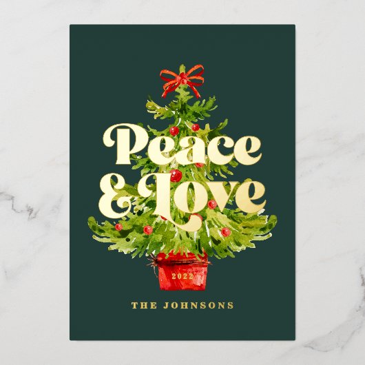 Moderne eenvoudige elegante kerstboom met Waterver Folie Feestdagenkaart (Voorkant)