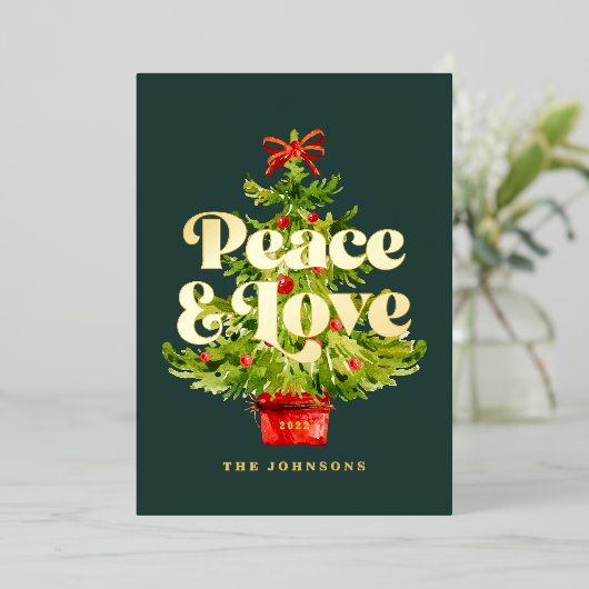 Moderne eenvoudige elegante kerstboom met Waterver Folie Feestdagenkaart (Staand Voorkant)