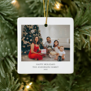Moderne Eenvoudige Elegante Kerstfamilie 2 Foto Keramisch Ornament