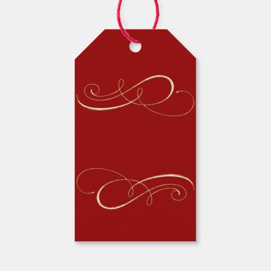 Moderne, eenvoudige elegante kerstrode scrollers cadeaulabel (Achterkant)