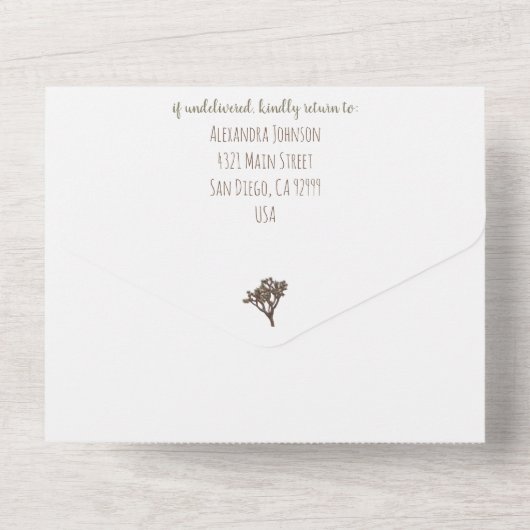 Moderne Eenvoudige elegante kleur Joshua-structuur All In One Uitnodiging (Achterkant)