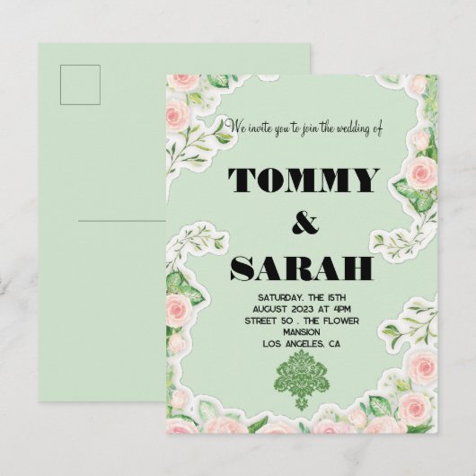 Moderne Eenvoudige Elegante Kleurrijke Bloem Bruil Uitnodiging Briefkaart (Voorkant / Achterkant)