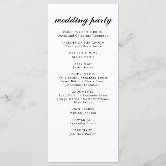 Moderne Eenvoudige Elegante Minimaal Zwart Script Programmakaart (Achterkant)