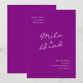 Moderne eenvoudige elegante Paarse bruiloft Kaart (Voorkant / Achterkant)