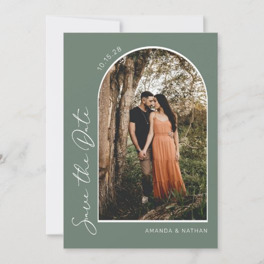 Moderne eenvoudige elegante pagina Groen sparen de Save The Date (Voorkant)
