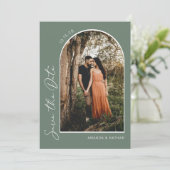 Moderne eenvoudige elegante pagina Groen sparen de Save The Date (Staand voorkant)