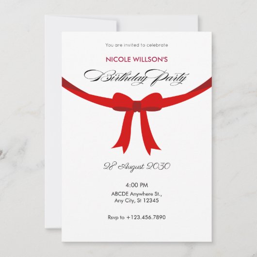 Moderne Eenvoudige elegante rode lintboog verjaard Kaart (Voorkant)