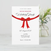 Moderne Eenvoudige elegante rode lintboog verjaard Kaart (Staand voorkant)