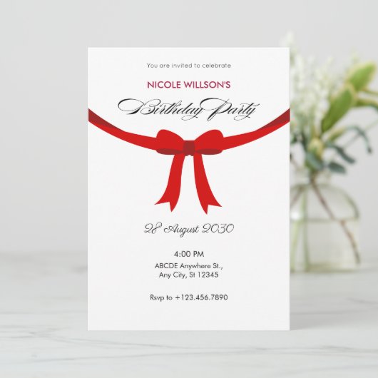Moderne Eenvoudige elegante rode lintboog verjaard Kaart (Staand voorkant)