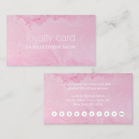 Moderne eenvoudige elegante roze marmer Salon Klantenkaartje (Voorkant / Achterkant)