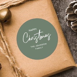 Moderne Eenvoudige Elegante Salie Groene Kerstvaka Ronde Sticker