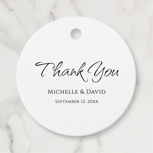 Moderne eenvoudige elegante script bruiloft dank u bedankjes labels (Voorkant)