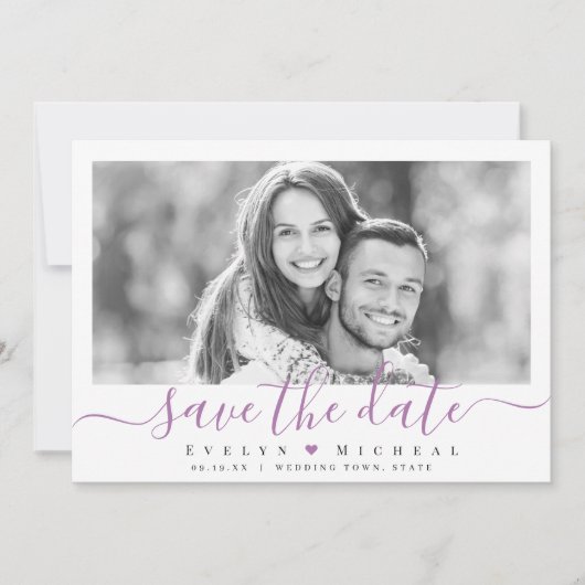 Moderne eenvoudige elegante scriptfoto slaat de da save the date (Voorkant)