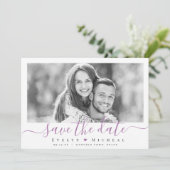 Moderne eenvoudige elegante scriptfoto slaat de da save the date (Staand voorkant)