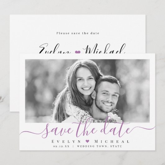 Moderne eenvoudige elegante scriptfoto slaat de da save the date (Voorkant / Achterkant)