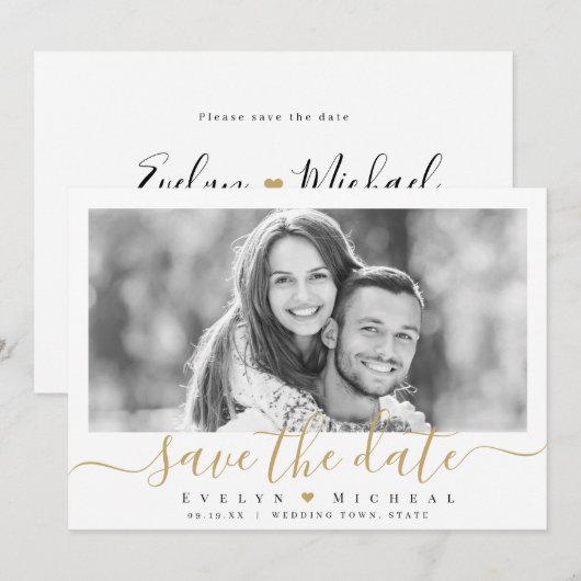 Moderne eenvoudige elegante scriptfoto slaat de da save the date (Voorkant / Achterkant)