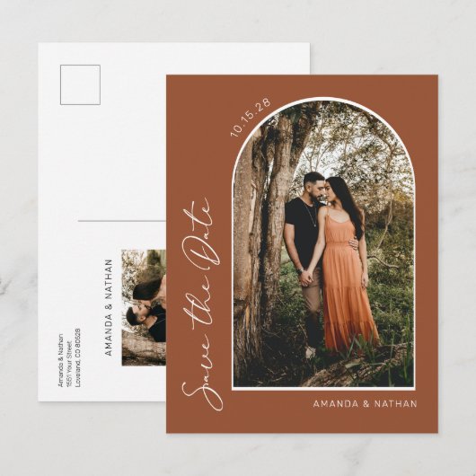 Moderne eenvoudige elegante verbrand Sinaasappel b Aankondigingskaart (Voorkant / Achterkant)