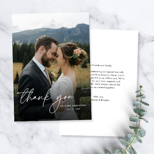 Moderne Eenvoudige Elegante Verticale Fotobruiloft Bedankkaart