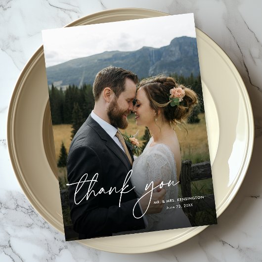 Moderne Eenvoudige Elegante Verticale Fotobruiloft Bedankkaart