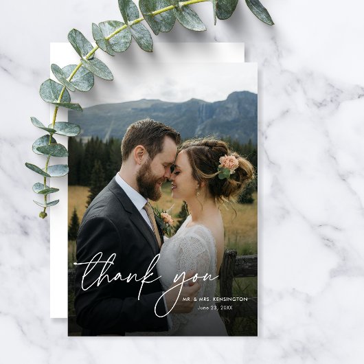 Moderne Eenvoudige Elegante Verticale Fotobruiloft Bedankkaart