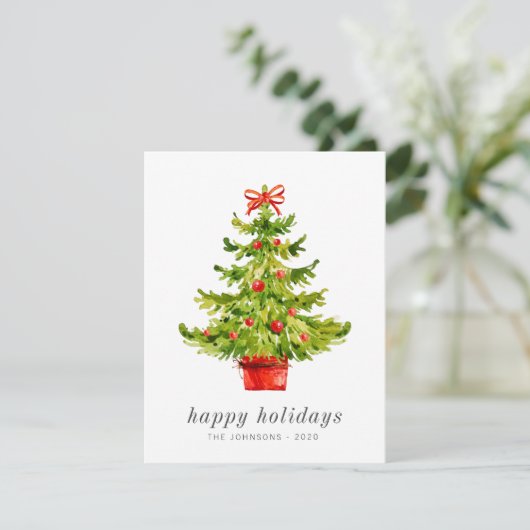 Moderne Eenvoudige Elegante Waterverf Kerstboom Feestdagenkaart (Staand voorkant)
