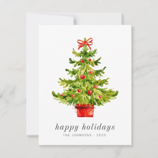 Moderne Eenvoudige Elegante Waterverf Kerstboom Feestdagenkaart (Voorkant)