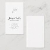 Moderne, eenvoudige, elegante, witte monogram visitekaartje (Voorkant / Achterkant)