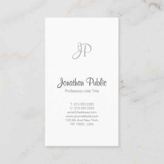 Moderne, eenvoudige, elegante, witte monogram visitekaartje (Voorkant)