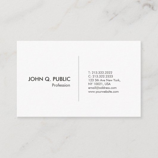 Moderne, eenvoudige, elegante witte plaat visitekaartje (Voorkant)