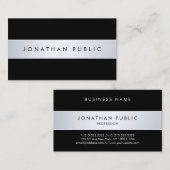 Moderne eenvoudige elegante zwarte zilver platte a visitekaartje (Voorkant / Achterkant)