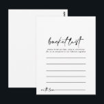 Moderne, eenvoudige emmer-lijstkaarten briefkaart<br><div class="desc">Deze elegante eenvoudige emmerlijstkaarten zijn de perfecte activiteit voor een eenvoudige huwelijksreceptie of vrijgezellenfeest. Het eenvoudige en elegante ontwerp heeft klassieke en fancy scripttypografie in zwart-wit. Verander de formulering om aan te passen aan elke levensevenement. Bucket list teken wordt apart verkocht.</div>