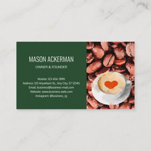 Moderne, eenvoudige en elegante koffiebonenkafel o visitekaartje (Achterkant)