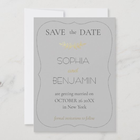 Moderne eenvoudige en minimalistische bruiloft gri save the date (Voorkant)