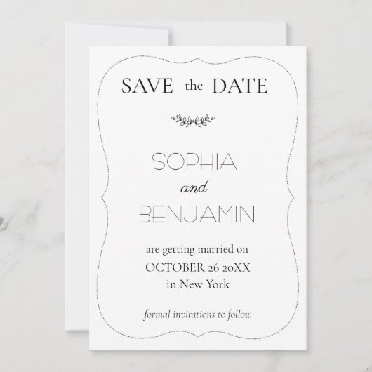 Moderne eenvoudige en minimalistische bruiloft save the date (Voorkant)