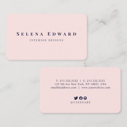 moderne, eenvoudige en minimalistische roze visitekaartje (Voorkant / Achterkant)