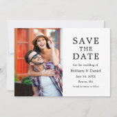 Moderne, eenvoudige enkelvoudige foto met een mini save the date (Voorkant)