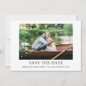 Moderne, eenvoudige enkelvoudige foto met een mini save the date (Voorkant)